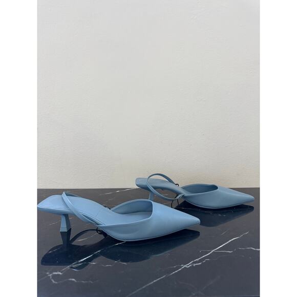 ZARA Powder Blue Pointed Toe Slingback Mule Kitten Heels - Picture 10 of 13